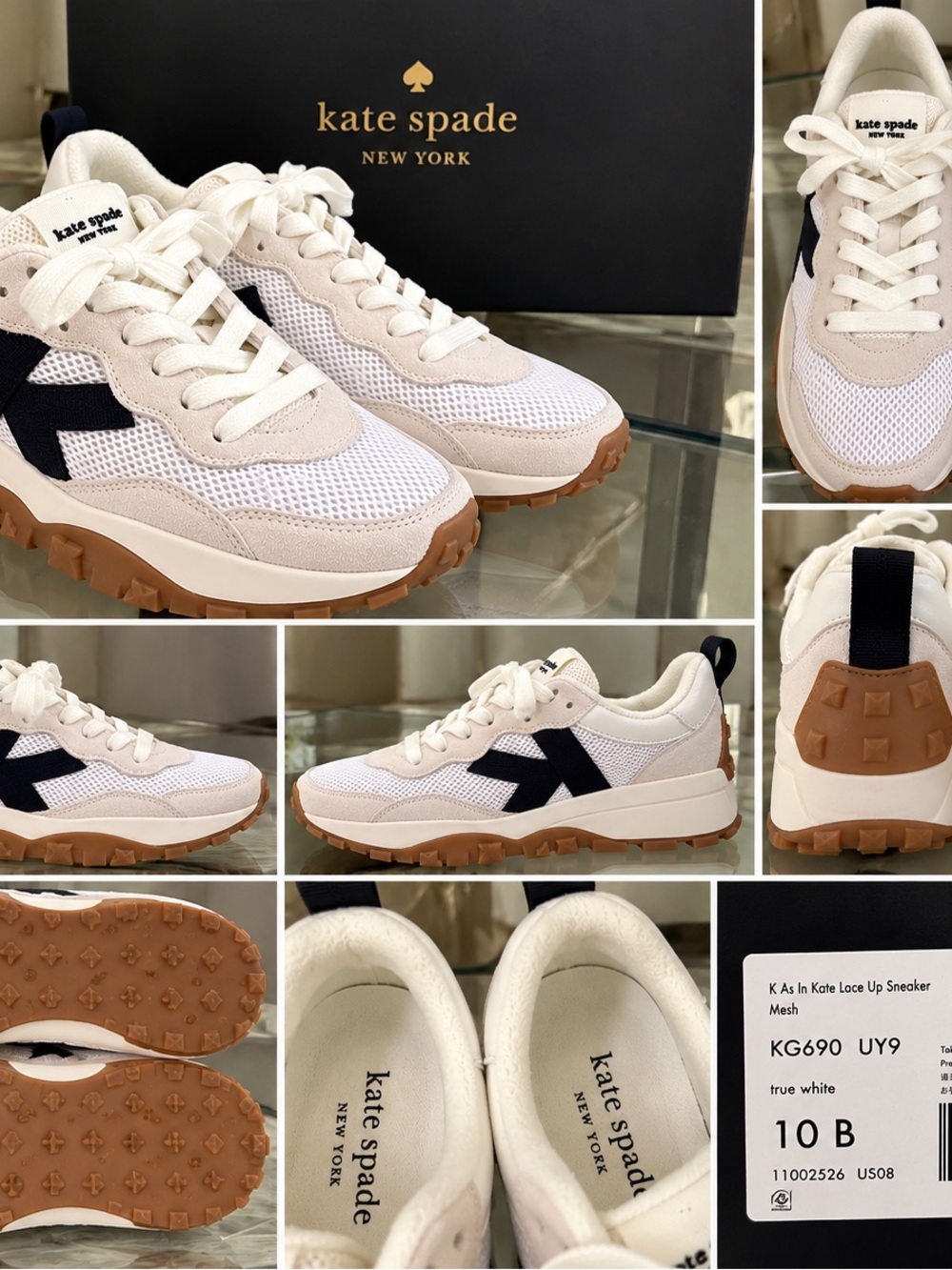 NIB Kate Spade K As In Kate Lace Up Mesh Sneakers True White Women's Size 10